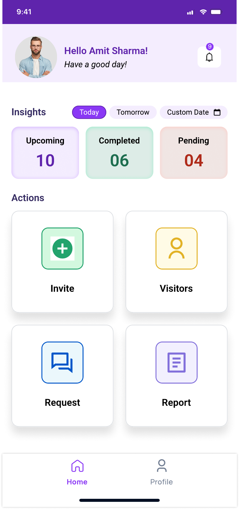 HCM Café Visitor Management host mobile dashboard