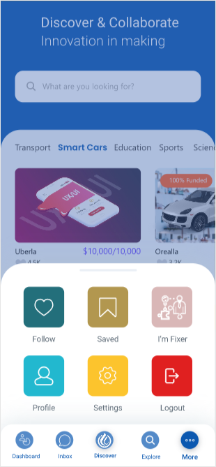 InventFunds mobile discovery screen