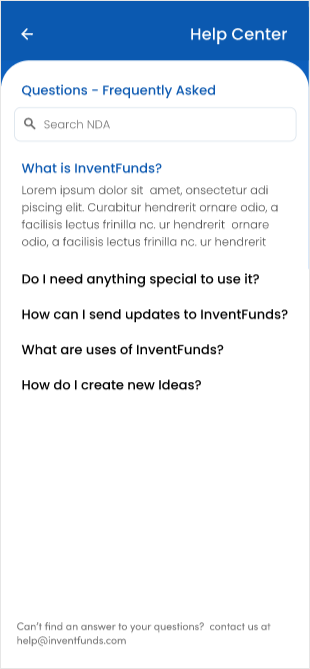 InventFunds mobile NDA document screen