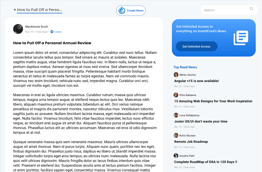 InventFunds web NDA details and project access screen