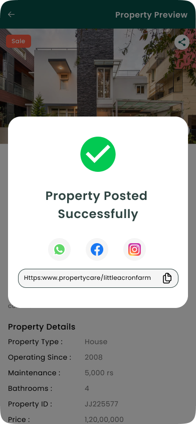 Property Care mobile property posted confirmation